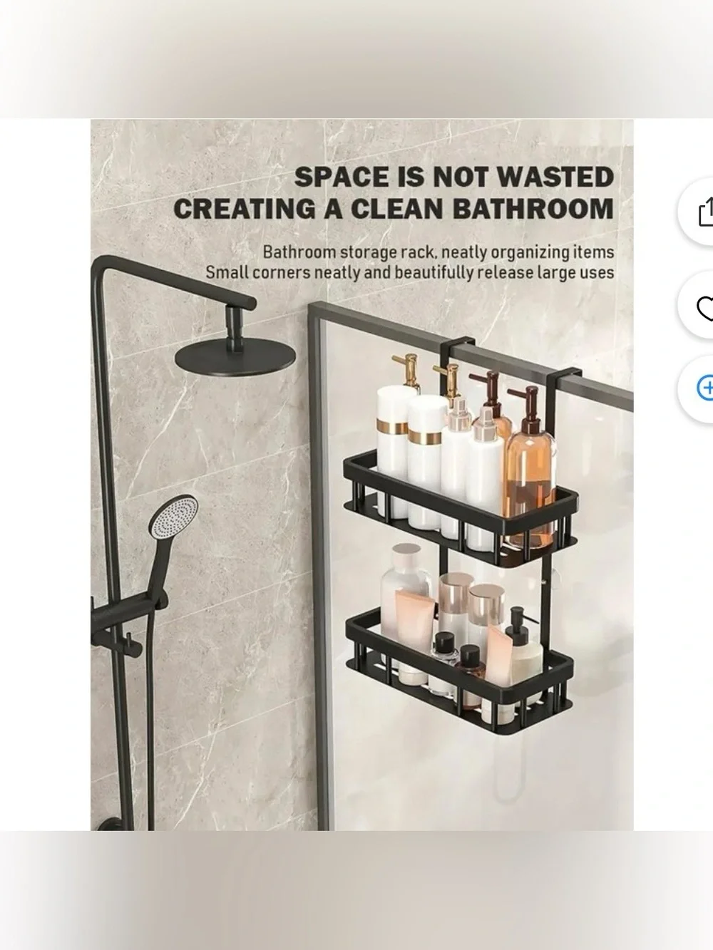 Over Door Shower Caddy, Black Rustproof Bathroom Organizer, 2-Tier Storage Rack